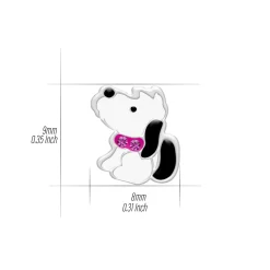 Zilveren oorhangers, hondje met roze halsband met kristallen