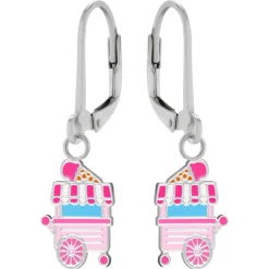 Zilveren oorhangers, ijscokar in pastelkleuren