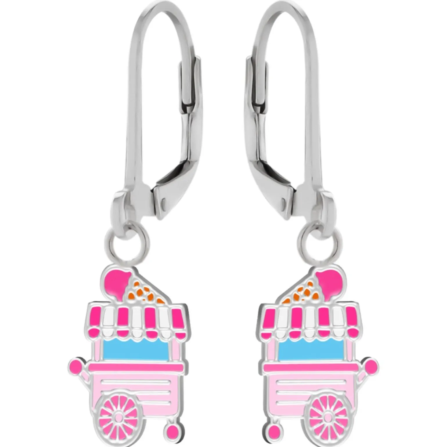 Zilveren oorhangers, ijscokar in pastelkleuren