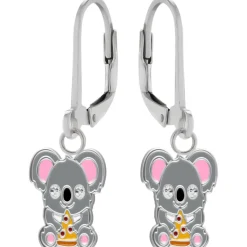 Zilveren oorhangers, koala met kristalogen en pizza
