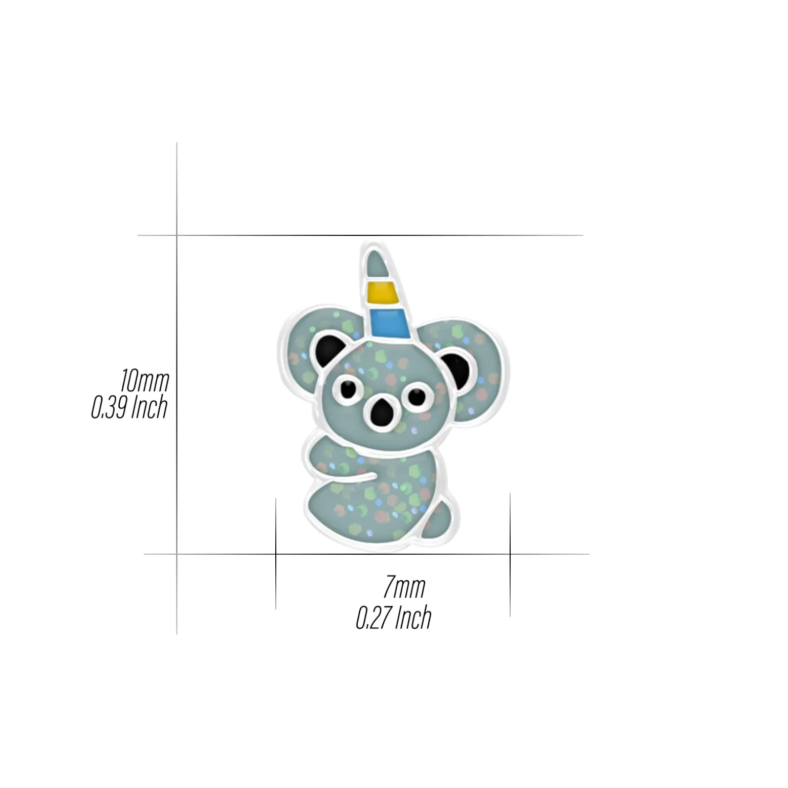 Zilveren oorhangers, koala met glitters en gekleurde unicorn hoorn
