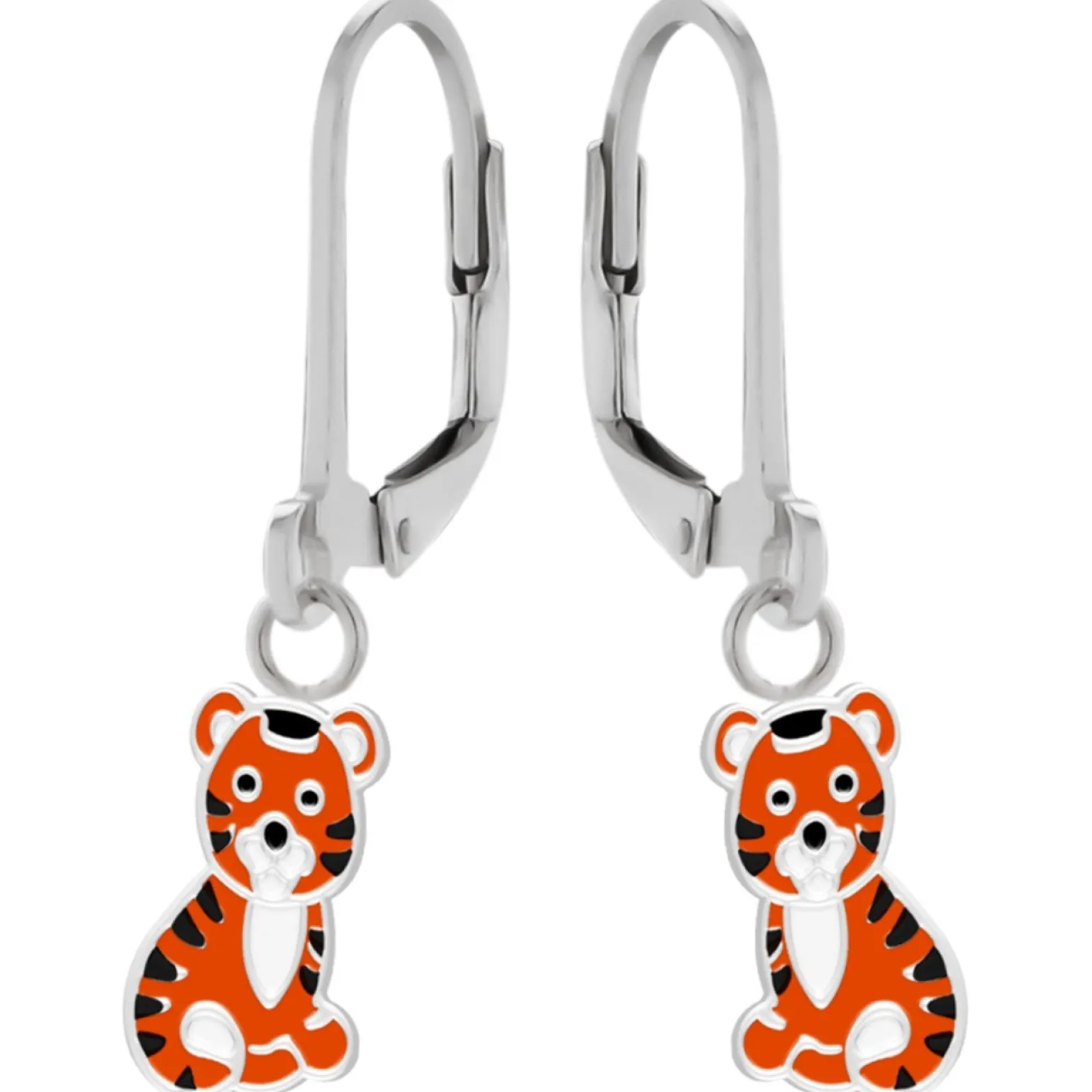 Zilveren oorhangers, oranje tijger
