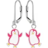 Zilveren oorhangers, roze dansende pinguin