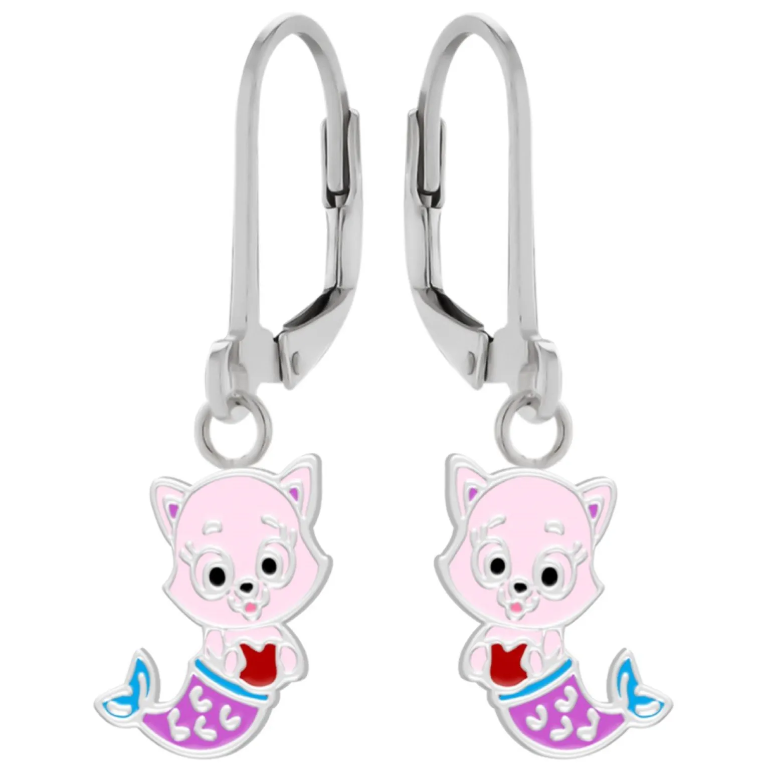 Zilveren oorhangers, roze zeemeerminkat