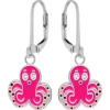 Zilveren oorhangers, roze octopus met kristalogen