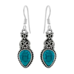 Zilveren oorhangers, turquoise steen en sierlijke details