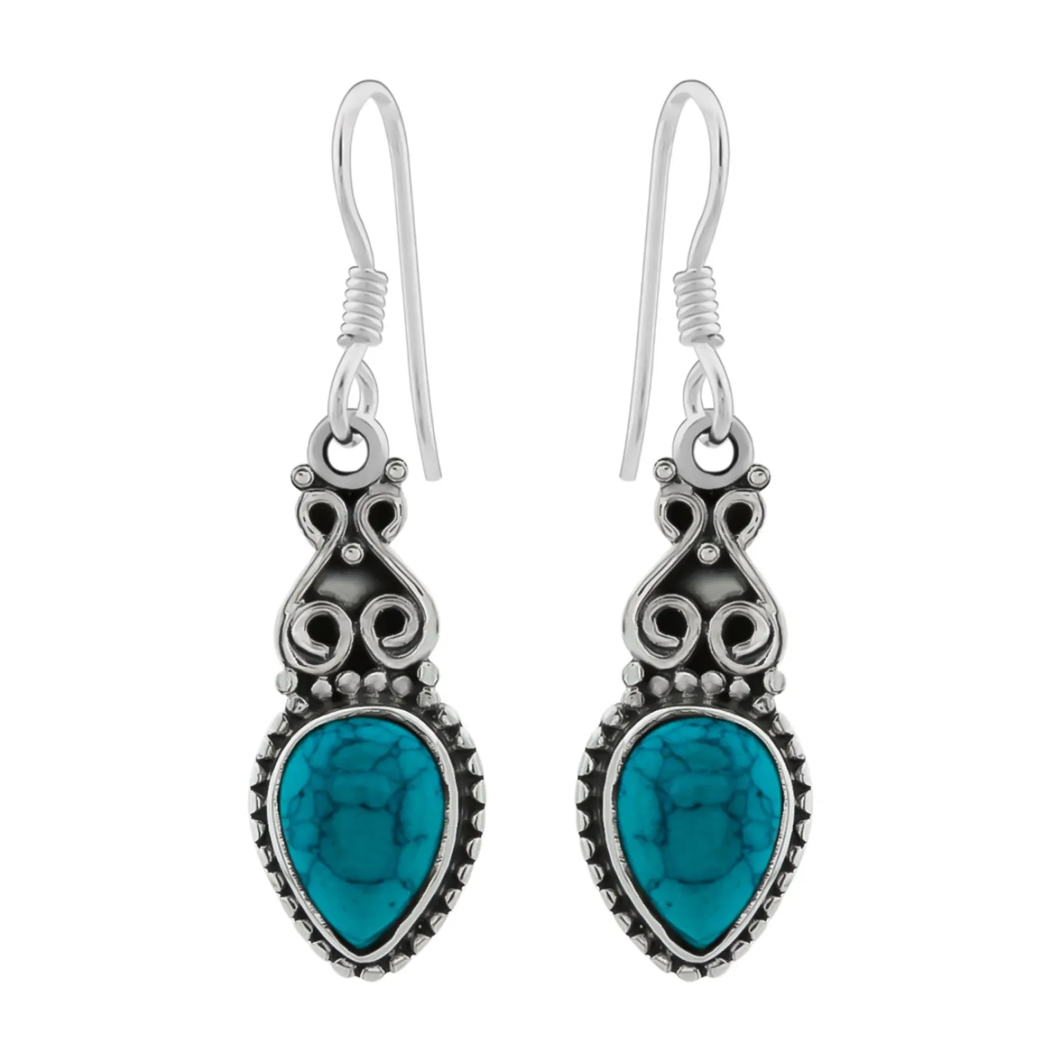 Zilveren oorhangers, turquoise steen en sierlijke details