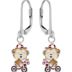 Zilveren oorhangers, vrolijk aapje op de fiets