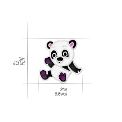 Zilveren oorhangers, vrolijke panda met paarse voetjes