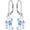 Zilveren oorhangers, wit blauw hondje met bril