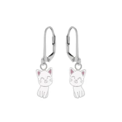 Zilveren oorhangers, witte kat