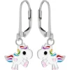 Zilveren oorhangers, witte eenhoorn met regenboog manen en staart