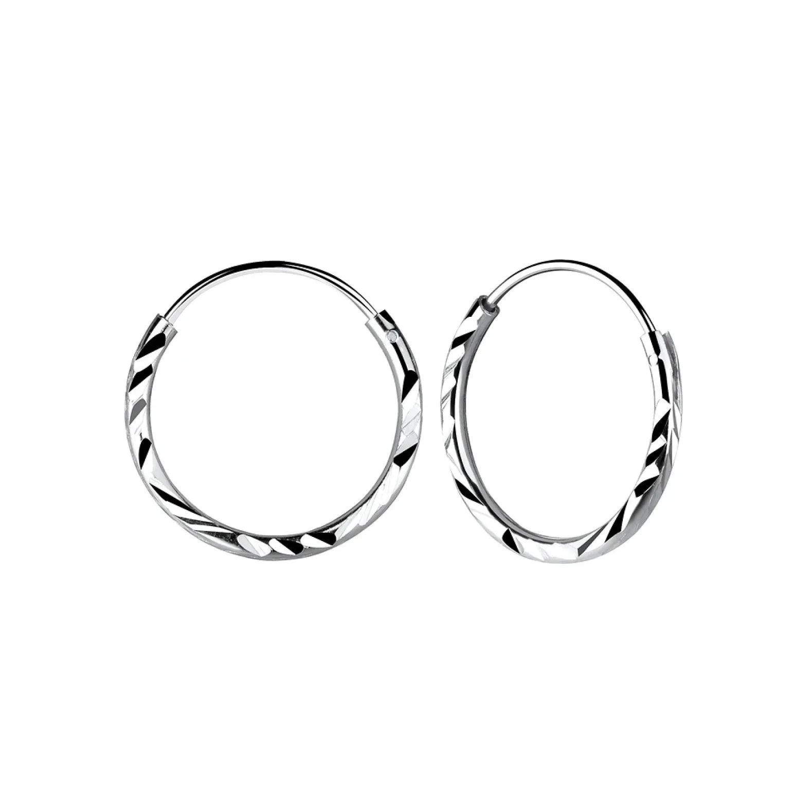 Zilveren oorringen, 14 mm diamond cut