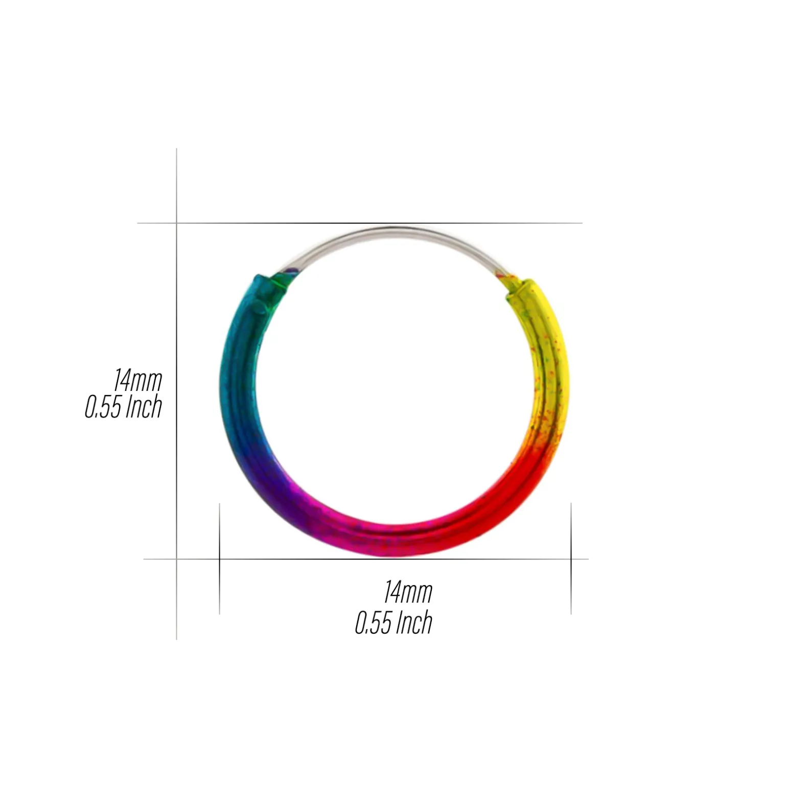Zilveren oorringen, 14 mm, regenboogkleuren