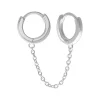 Zilveren oorringen, huggie oorbel brede ring met chain