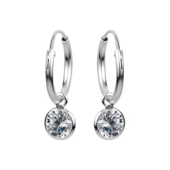 Zilveren oorringen, kristal hanger