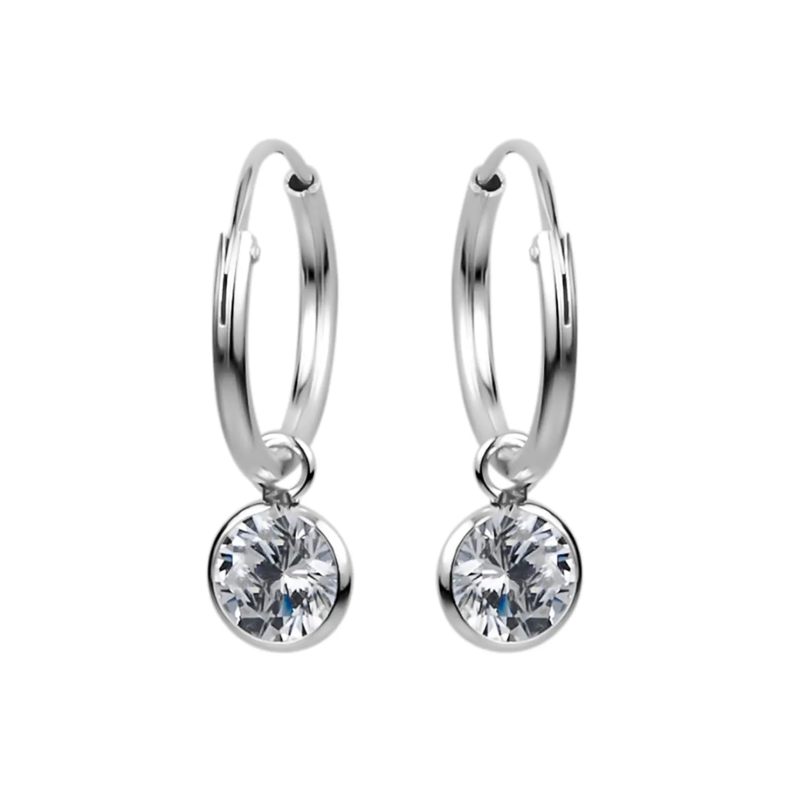 Zilveren oorringen, kristal hanger