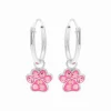 Zilveren oorringen met hanger, roze poot met kristallen