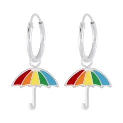 Zilveren oorringen met hanger, paraplu