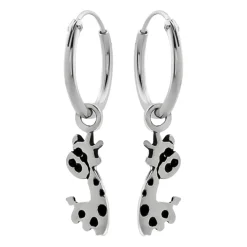 Zilveren oorringen met hanger, giraf