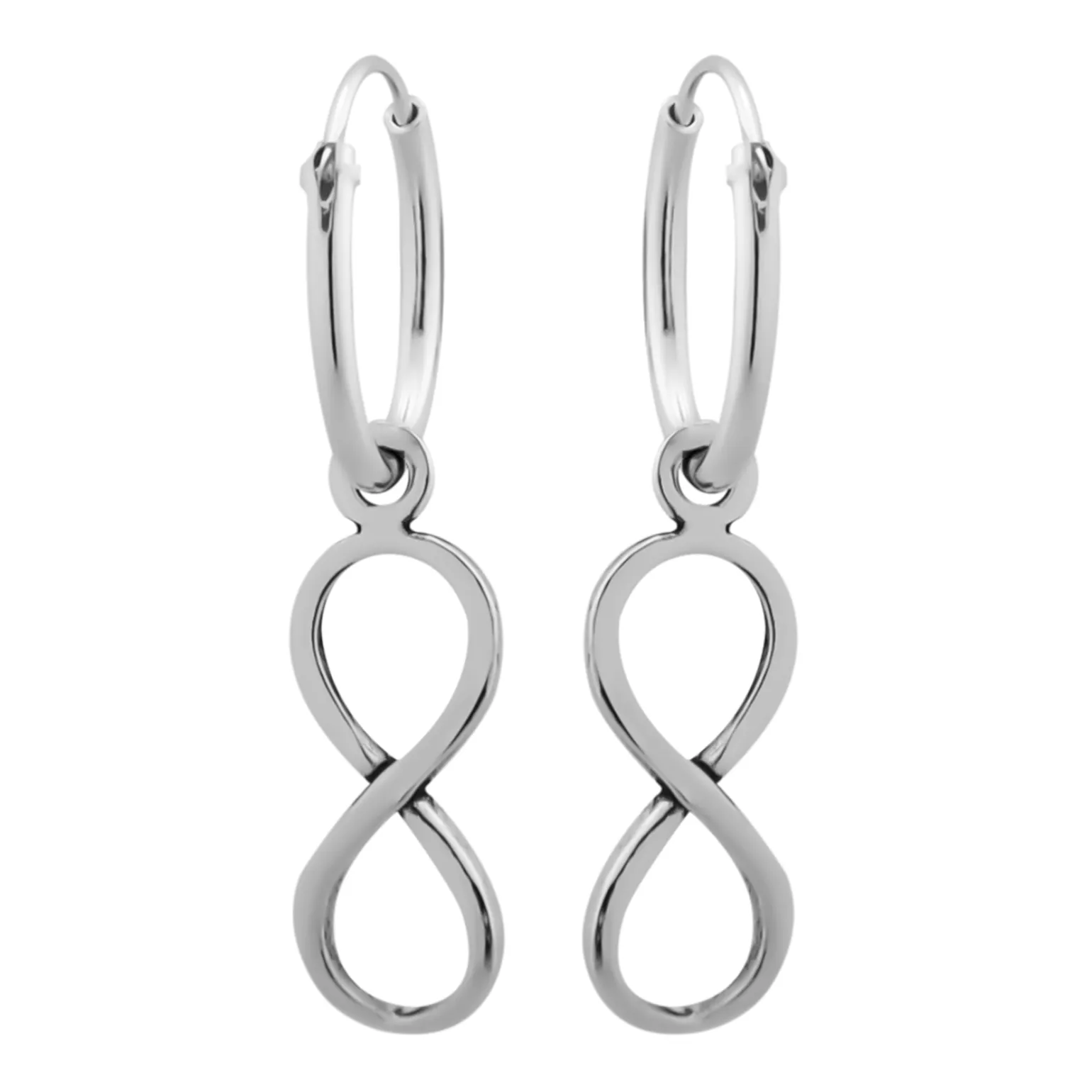 Zilveren oorringen met hanger, infinityteken, lemniscaat