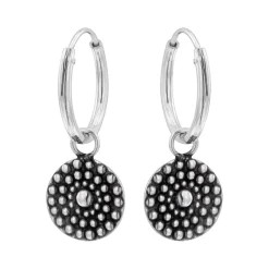 Zilveren oorringen met hanger, cirkel met bolletjes