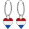 Zilveren oorringen met hanger, hartje met Nederlandse vlag