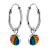 Zilveren oorringen met hanger, cirkel in regenboog kleuren