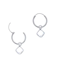 Zilveren oorringen met hanger, kristal in ruitvorm