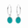 Zilveren oorringen met hanger, ovale turquoise steen