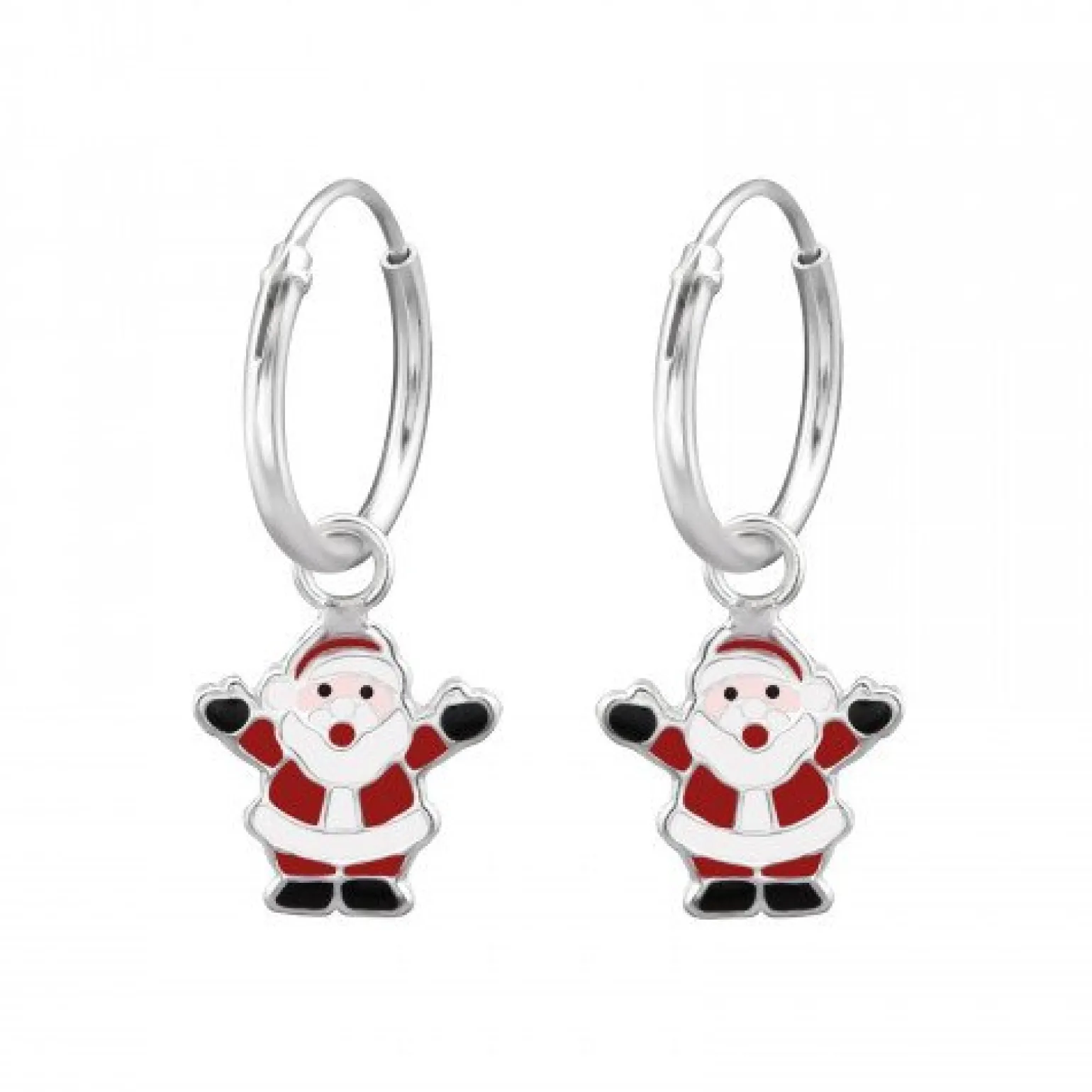 Zilveren oorringen met hanger, blije kerstman