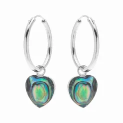 Zilveren oorringen met hanger, hartvormige abalone steen