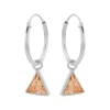 Zilveren oorringen met hanger, driehoekvormige cubic zirkonia steen kleur champagne
