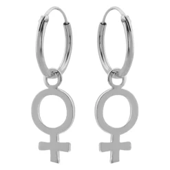 Zilveren oorringen met hanger, vrouwelijk seksesymbool