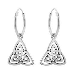 Zilveren oorringen met hanger, dubbele triquetra
