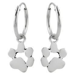 Zilveren oorringen met hanger, hondenpoot