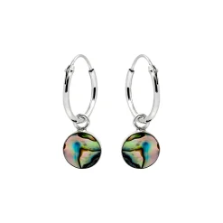 Zilveren oorringen met hanger, rond met abalone