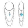 Zilveren oorringen met hanger, kettinkjes en blauw hart