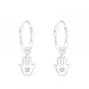 Zilveren oorringen met hanger, Hamsa handje met kristal