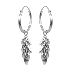 Zilveren oorringen met hanger, veer