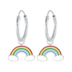 Zilveren oorringen met hanger, regenboog met wolkjes