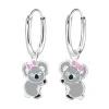 Zilveren oorringen met hanger, koala met roze strik