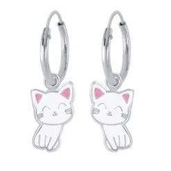 Zilveren oorringen met hanger, katjes