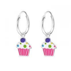 Zilveren oorringen met hanger, cupcakes
