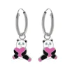 Zilveren oorringen met hanger, panda met hart