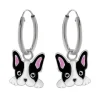 Zilveren oorringen met hanger, Franse bulldog