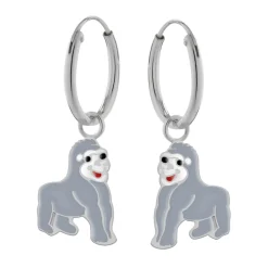 Zilveren oorringen met hanger, gorilla