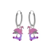 Zilveren oorringen met hanger, flamingo op step