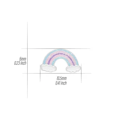 Zilveren oorringen met hanger, regenboog in blauw, roze en paars met wolkjes en glitter