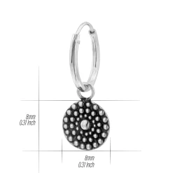 Zilveren oorringen met hanger, cirkel met bolletjes